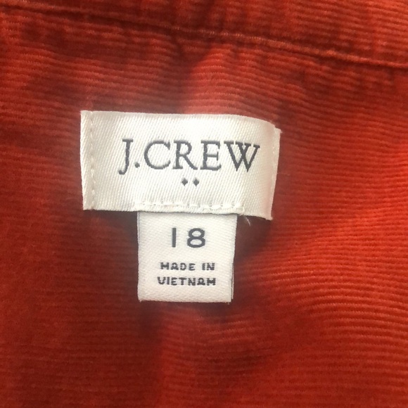J. Crew burnt orange corduroy button down waist tie ruffle neck dress, size 18 - Picture 8 of 11